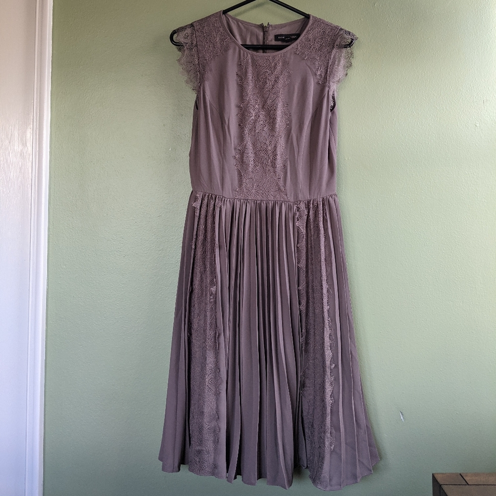 Pleated Lace Dress in Oyster